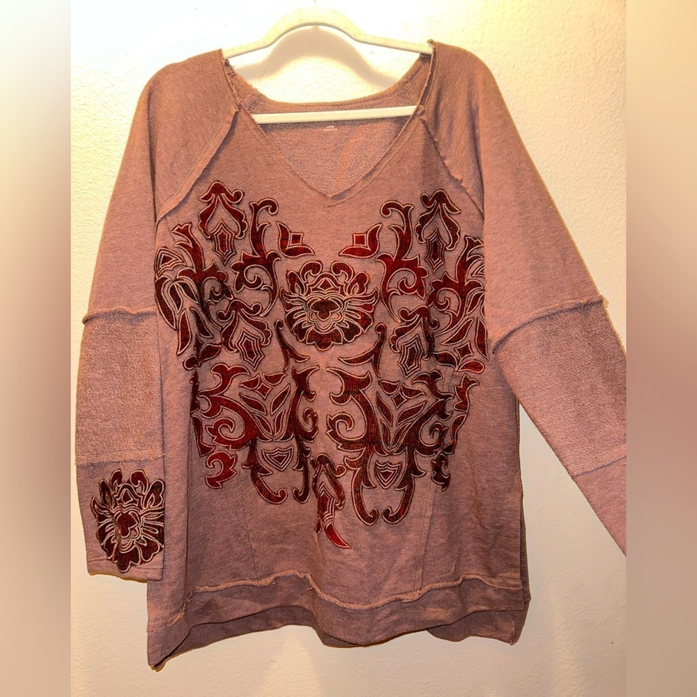 Soft surroundings women’s mauve renaissance tunic L Lagonlook boho rawhem winter